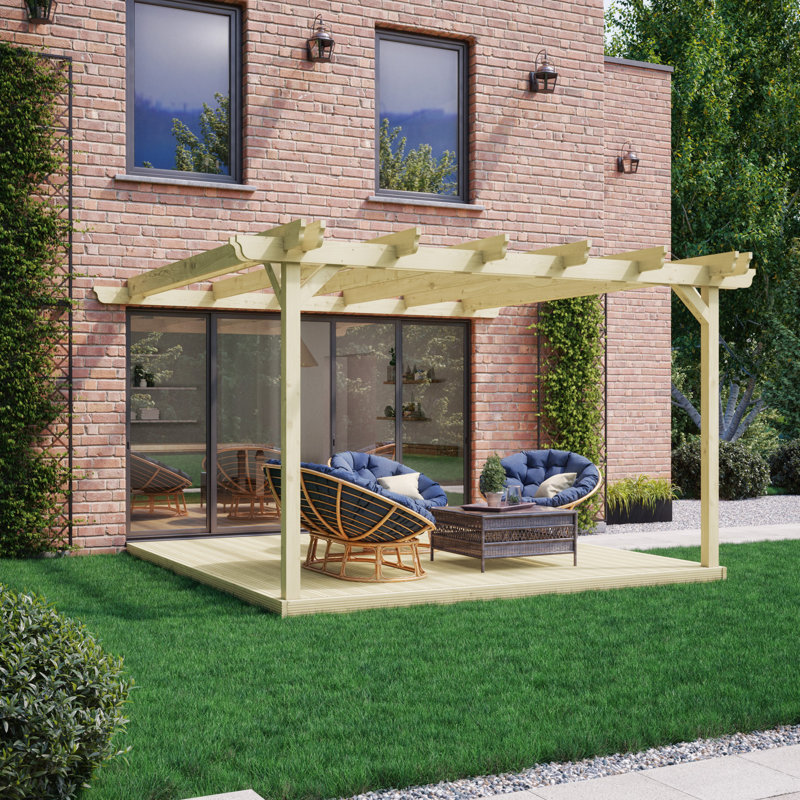 Lazara Premium Wall Mounted Pergola, Light Green, 340cm H x 480cm W x 480cm D