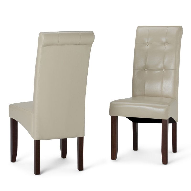Satin Cream Faux Leather Upholstered Parsons Side Chair, High Back