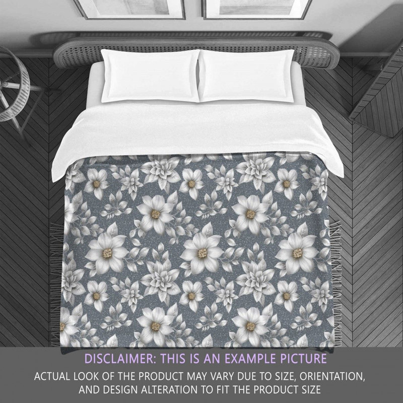 Machine Printed Comforter, Twin Extra Long Comforter, Silver/White Floral