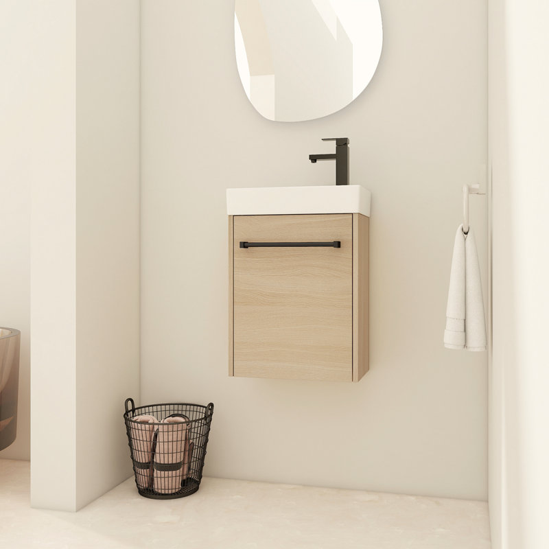 Meuble-lavabo mural 16 po avec lavabo en céramique et porte d'armoire à fermeture en douceur, pour petite salle de bain