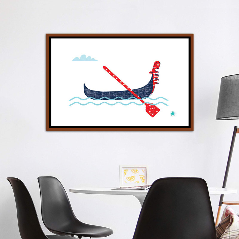 Gondole - impression d'art graphique, H 40 po x l 60 po x 1,5 po, Toile avec cadre brun, Pas de tapis