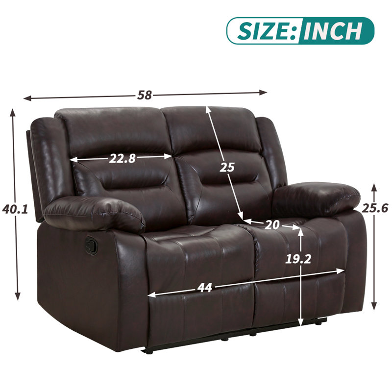 Fauteuil inclinable manuel standard en similicuir de 58 po de largeur, Similicuir brun