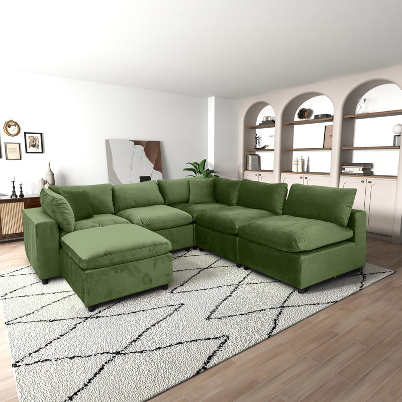 Canapé modulaire 6 pièces rembourré, Velours vert olive
