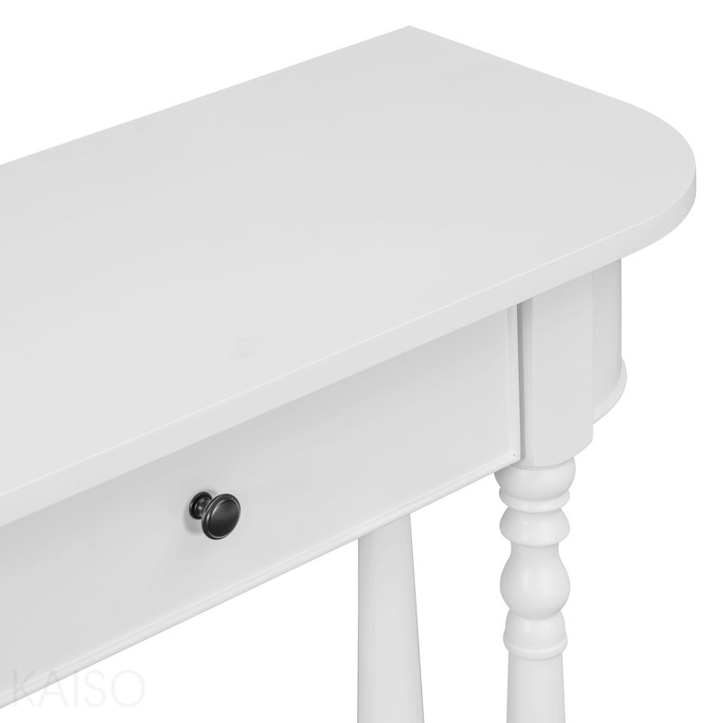 Console étroite, coin incurvé, 1 tiroir, tablette ouverte pour le vestibule - blanc
