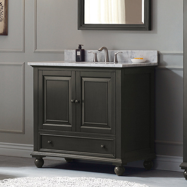 37'' Single Bathroom Vanity with Top, Charcoal Glaze, Carrera White
