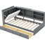 Lit plateforme simple moderne avec tête de lit à rangement, tablettes, 2 tiroirs, rangement pour tête de lit en bois gris, robustesse