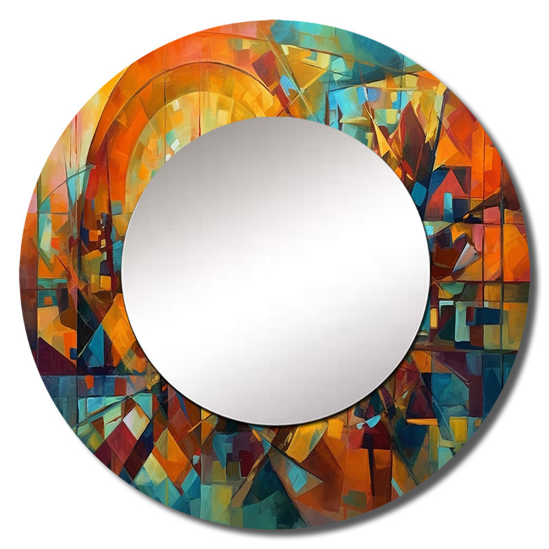 Shaylynn abstrait «The Cubist Form I» - miroir cubique, miroir mural décoratif rond moderne, impression d'art en métal