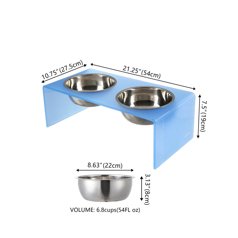 Mangeoire pour animaux Keaton, Moyen (6,76 tasses / 54 oz liquides), Bleu / chrome