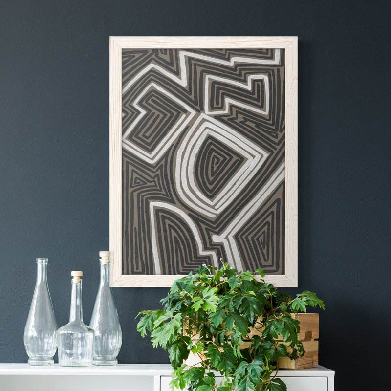 Abstract Maze III - Peinture sur toile encadrée, Cadre blanc, H 28 po x l 38 po x P 1 po