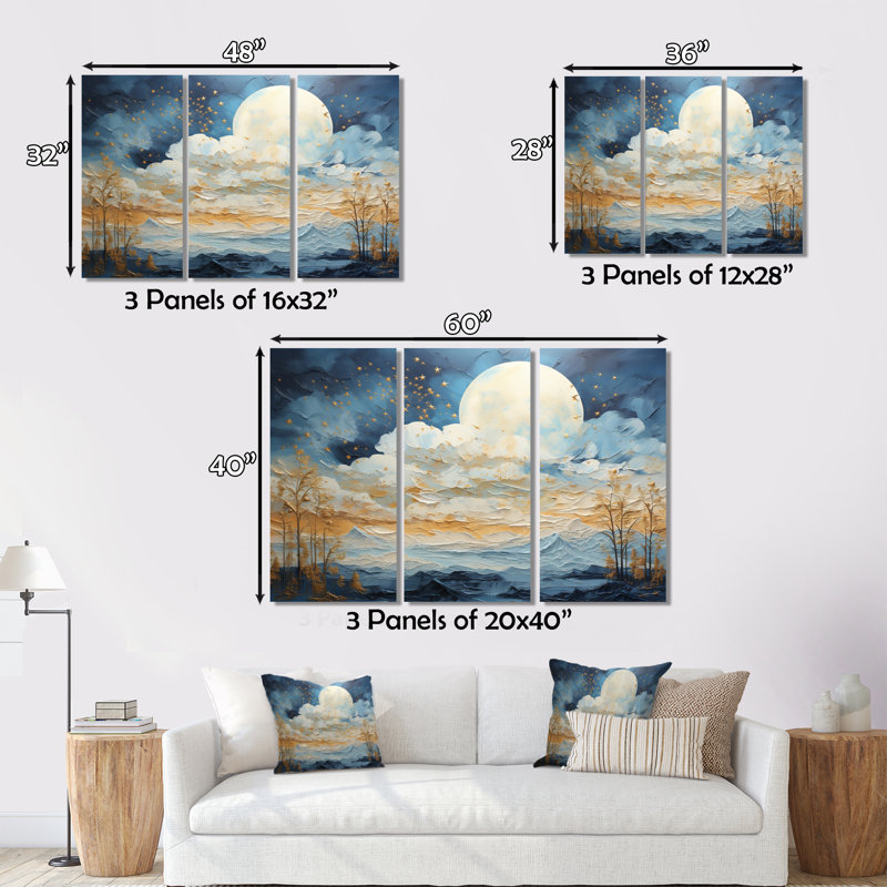 " Clouds Celestial Wisp Patchwork " 3 - Pieces, 40" H x 60" W x 1" D