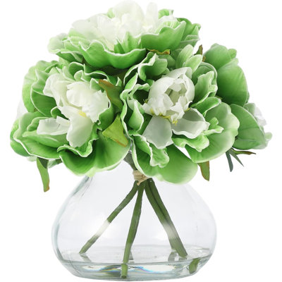 Real Touch Silk Peony Artificial Flowers, Pink Peonies in Glass Vase with Faux Water, Large Flower Arrangement for Wedding Centerpiece, Home Table, Party & Bathroom Decor