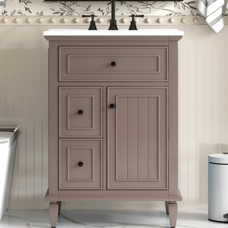 Meuble-lavabo 24 po avec comptoir en céramique, Brun