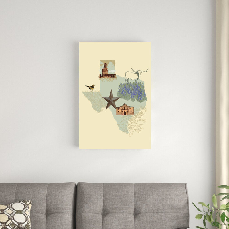 «Illustrated State-Texas» par Jacob Green - reproduction d'art sur toile tendue, H 30 po x l 20 po
