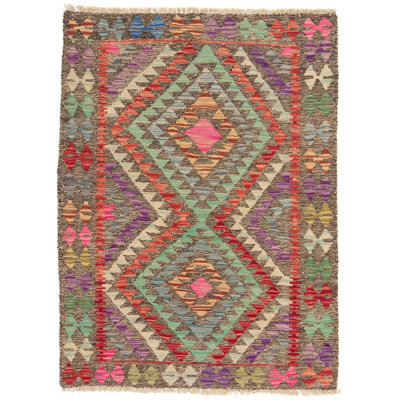 Rectangle 85 cm x 116 cm Geometric Hand Woven Kilim Area Rug