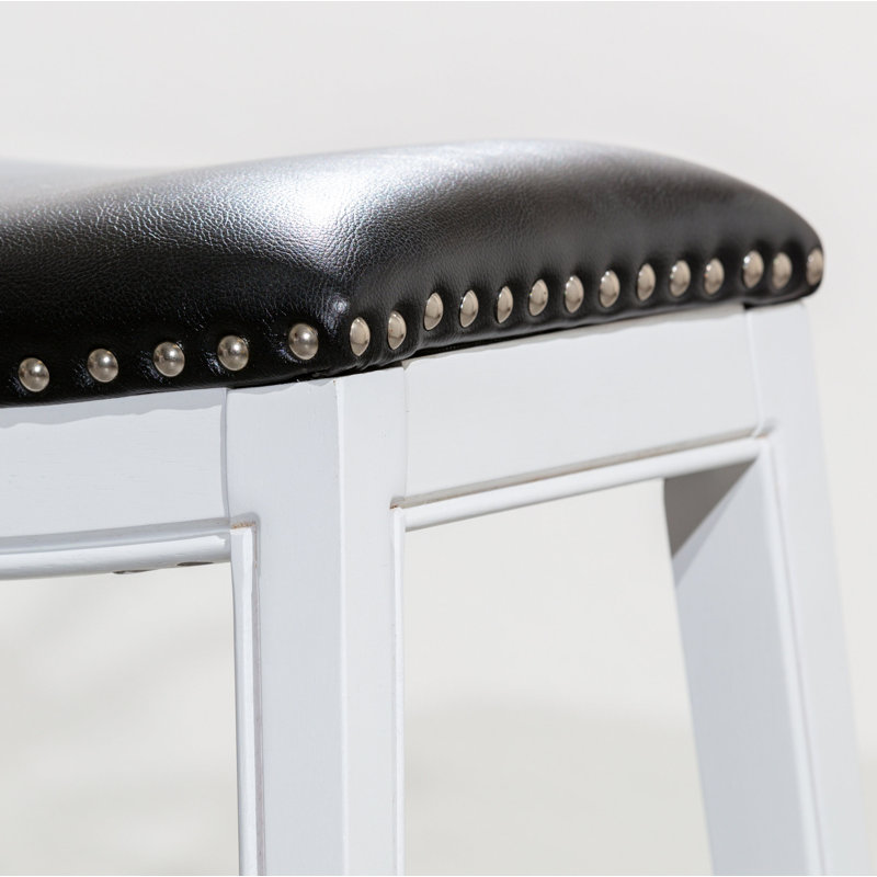 Tabouret de comptoir 24 po, finition blanche, siège en cuir noir, Siège noir / cadre blanc