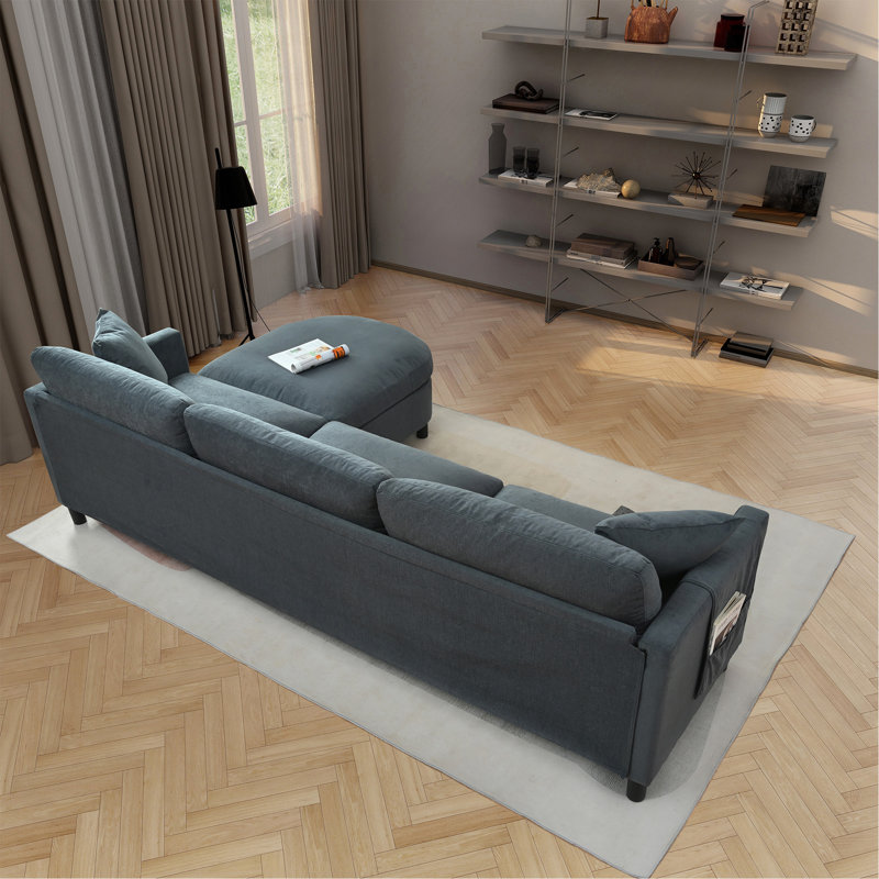 Canapé modulaire 107,87 pi avec 1 repose-pieds, coussin de siège et dossier amovible, Dark Gray Polyester, Dark Gray
