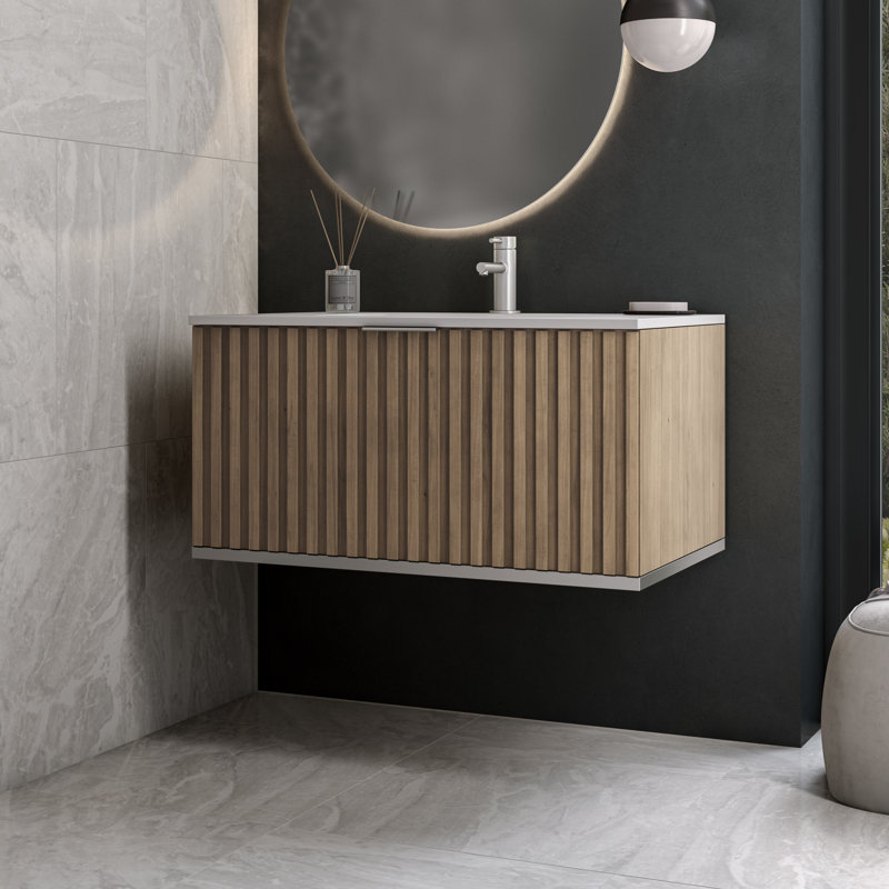 Terra 36'' Single Bathroom Vanity with Top, White Granite, Cashmere Gray, Brushed Nickel