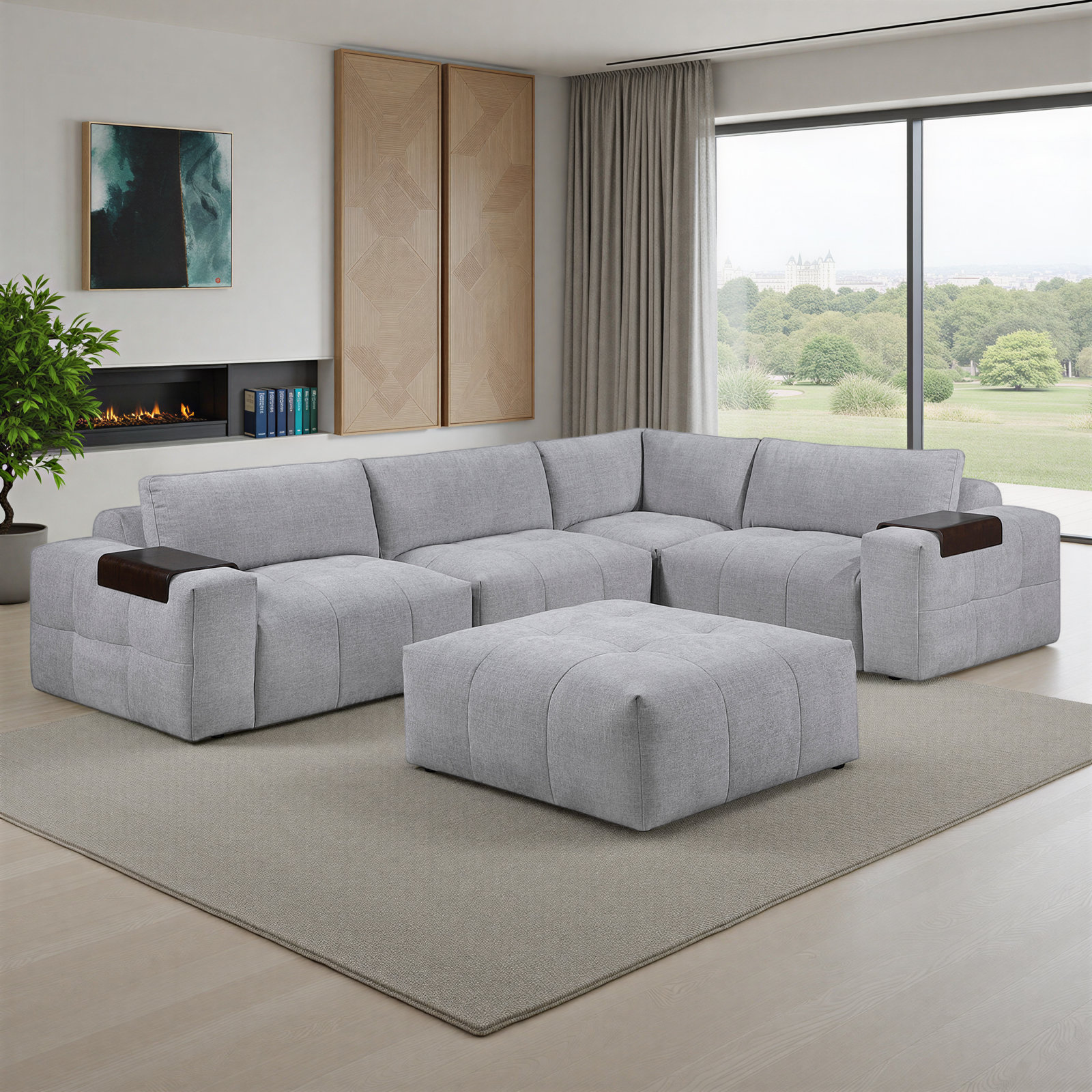 Providence Reversible Sectional, Gray Textured Fabric