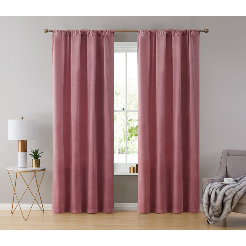 Monroy Velvet Solid Color Curtain Panels Set, 54" W x 63" L, Blush Pink