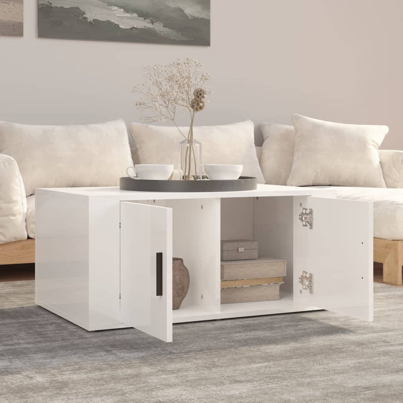 Nyzair Solid Coffee Table with Storage, High Gloss White