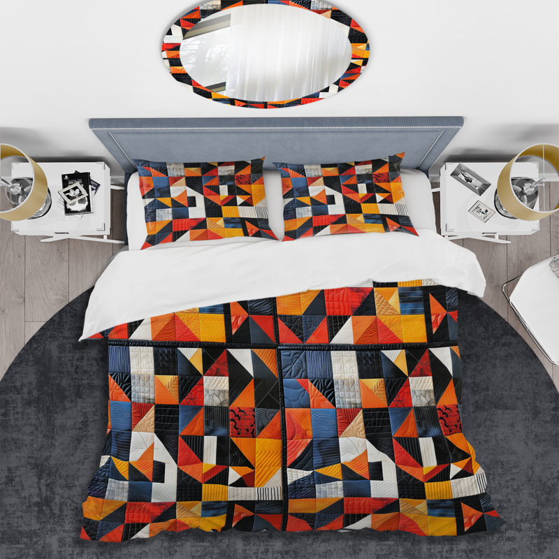 Ensemble de housse de couette moderne orange, jaune et géométrique moderne I