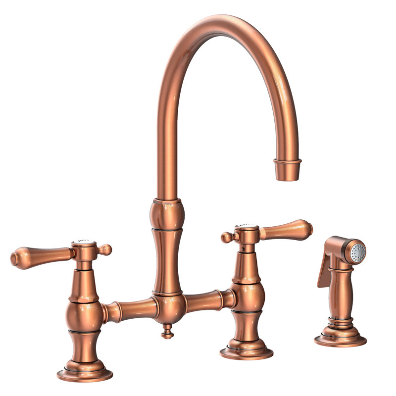 Chesterfield Bridge Kitchen Faucet with Side Spray, Antique Copper