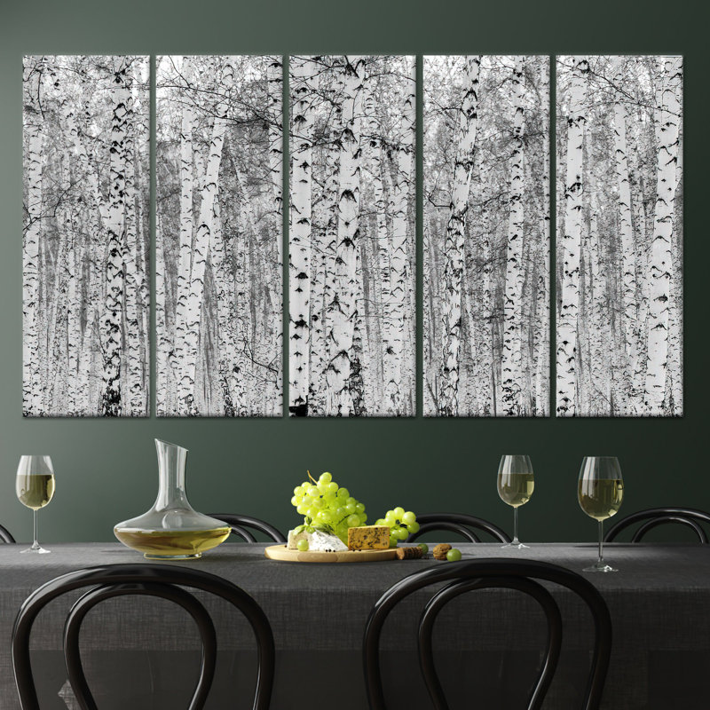 Impression sur toile Elegant Birch Forest: Nature's Serenity Captured, toile tendue 5P, H: 59,1 x l: 110,2 pouces