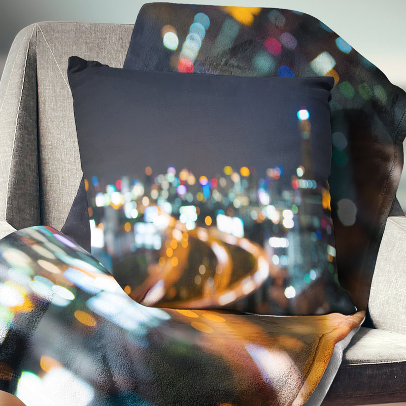 Coussin de la ville de Crépuscule, 16 po x 16 po, Coussin décoratif
