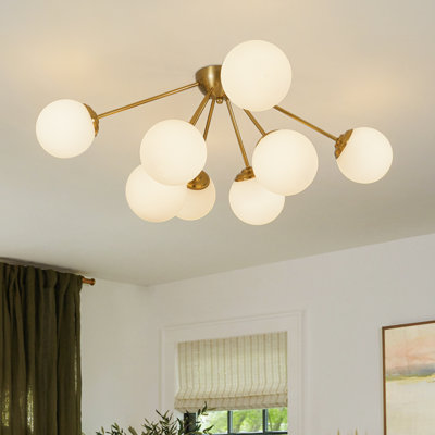 8 - Light Modern Sputnik Flush Mount With Frosted Milk Glass Globes