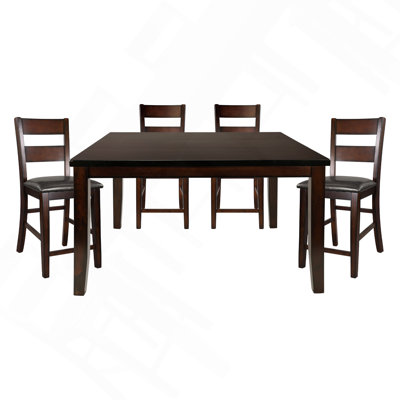 Table de salle à manger 5 pièces à finition cerisier avec rallonge et 4 chaises à hauteur de comptoir en bois de style transitionnel