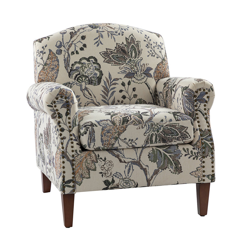 Hillam 47cm Wide Wooden Upholstery Armchair with Nailhead Trims, Grey