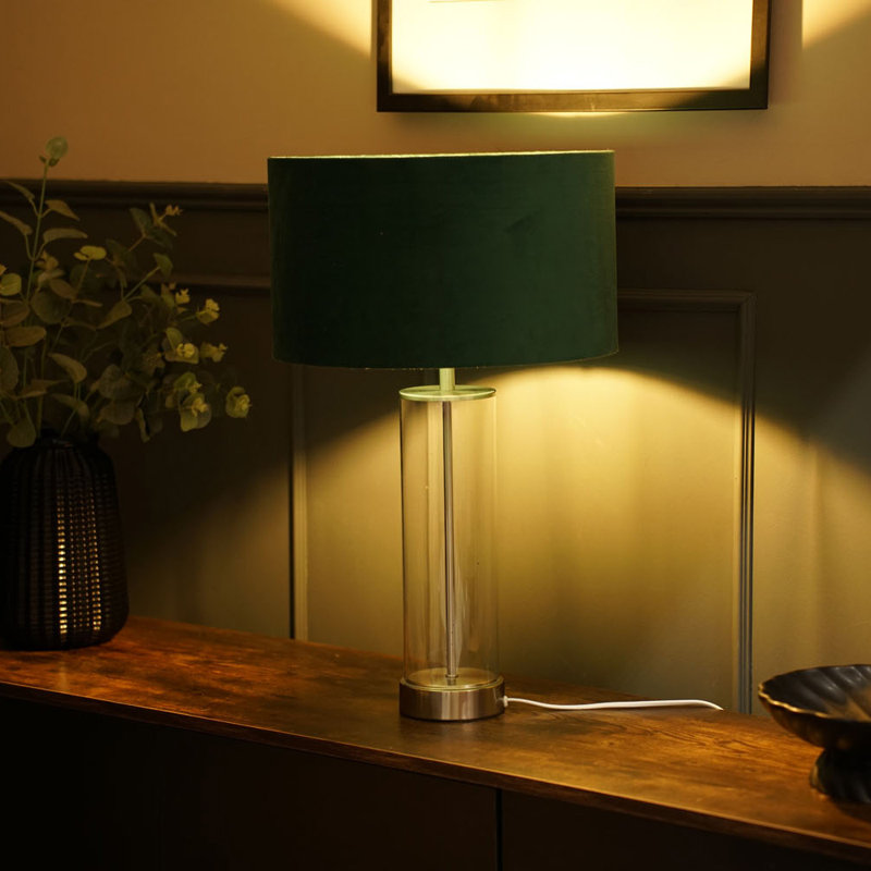 Simonetta Glass Table Lamp, Forest Green, Silver, Yes