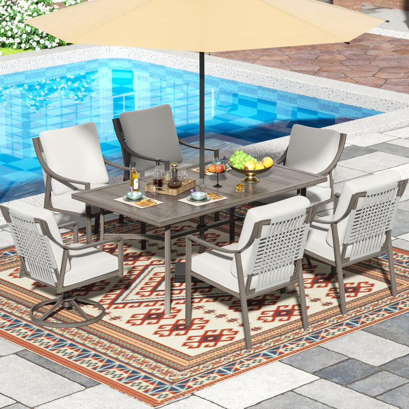 Ensemble de table de salle à manger 7 pièces avec 2 chaises berçantes pivotantes et coussins