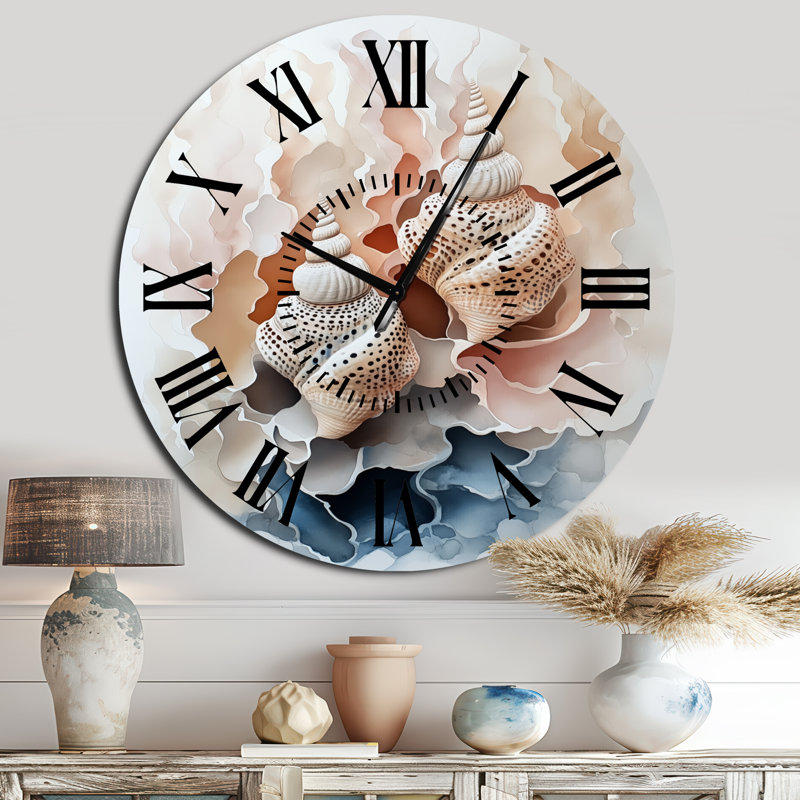 Murmures du rivage - Horloge murale ronde silencieuse en métal blanc de style nautique, Surdimensionné