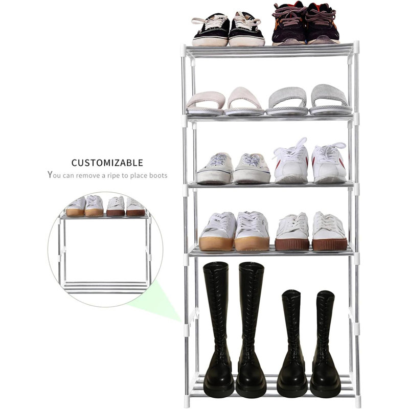 White and Silver Stackable 4-Tier Metal Shoe Rack