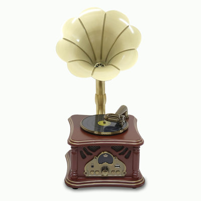 Mini haut-parleur Bluetooth de style radio rétro en bois brun foncé, audio stéréo, Bluetooth sans fil, entrée AUX, lecture USB et prise casque 3,5 mm