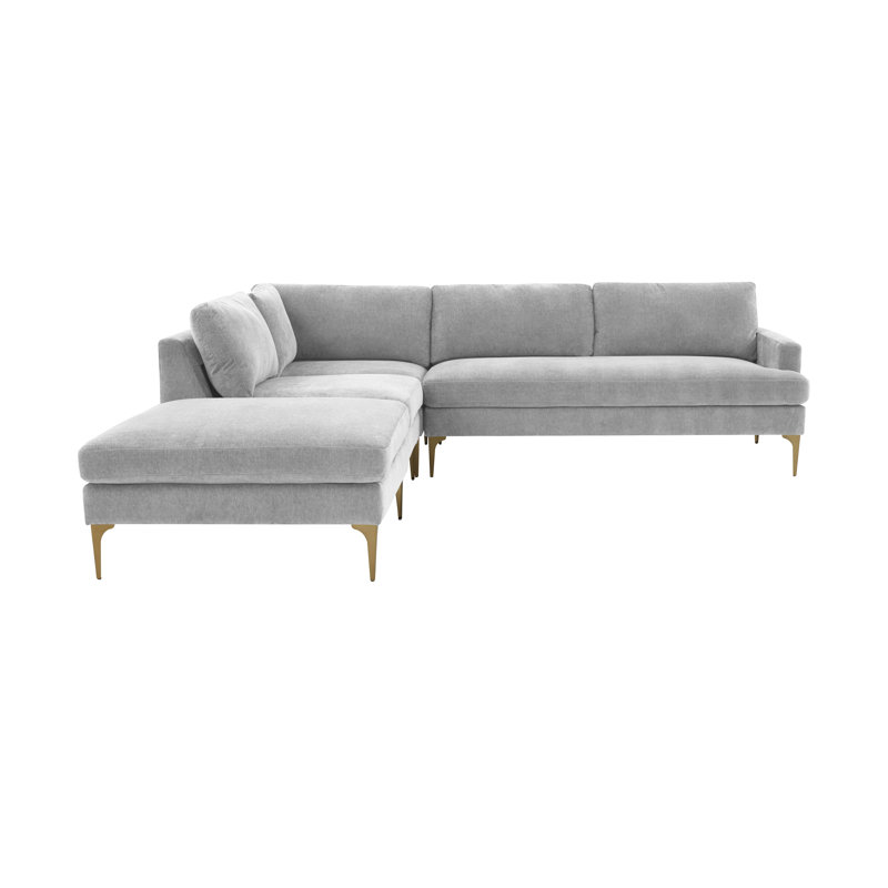 Velvet L-Shaped Sectional, Left Hand Facing, Gray