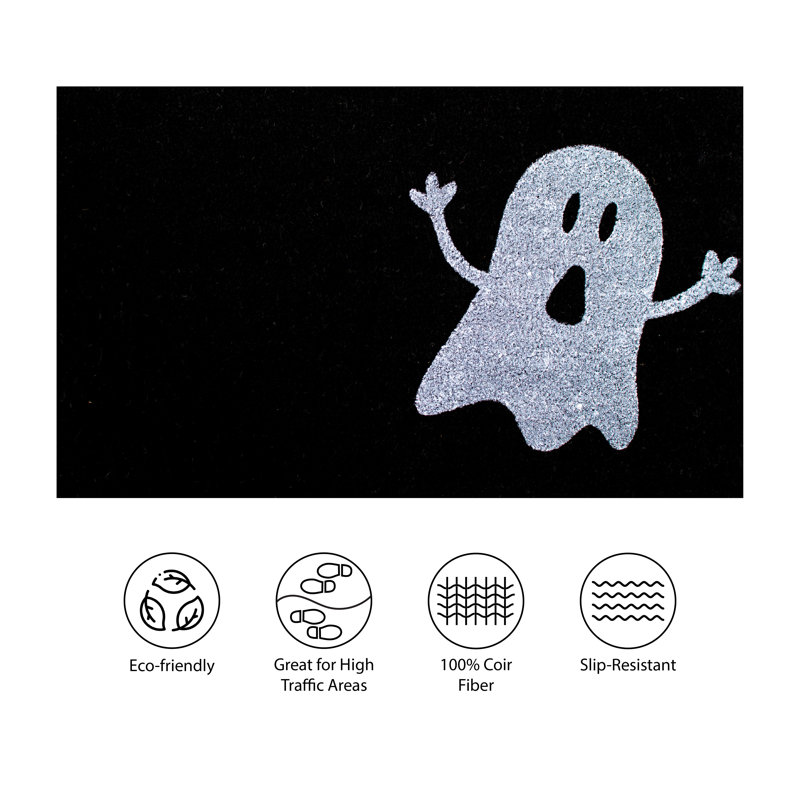 Tapis d'extérieur antidérapant Daphine Ghost, Rectangle 1 pi 5 po x 2 pi 5 po, Noir / blanc