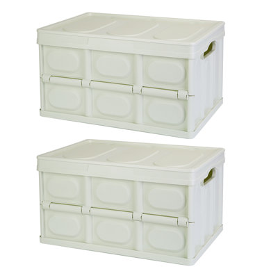 2Pcs 30L Collapsible Storage Bins With Dustproof Lid Waterproof Interior Bag Handle Stackable Storage Box Container Utility Organizer Crate For Campin