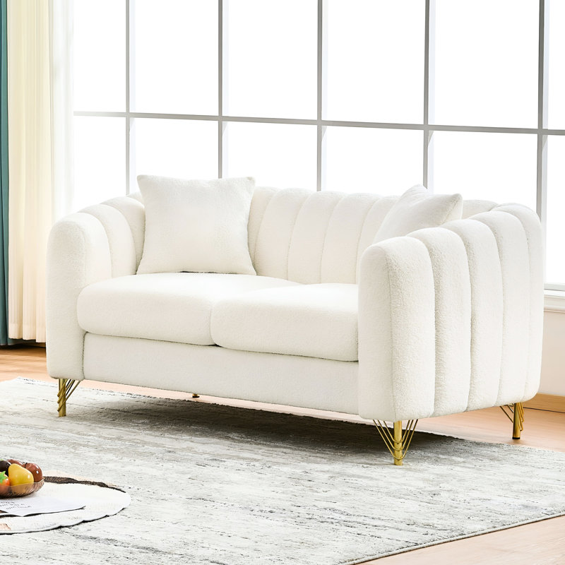 2 places blanches de 61 po avec pieds dorés, design moderne pour le style chenille en métal d'inspiration rétro