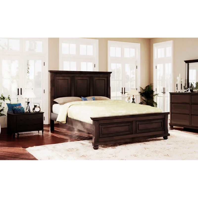 Base de lit en bois de style traditionnel, Brun, Grand lit
