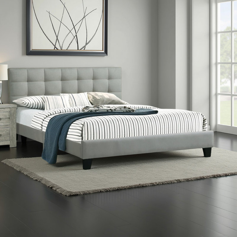 Bigelow Tufted Upholstered Platform Bed, King, Gray