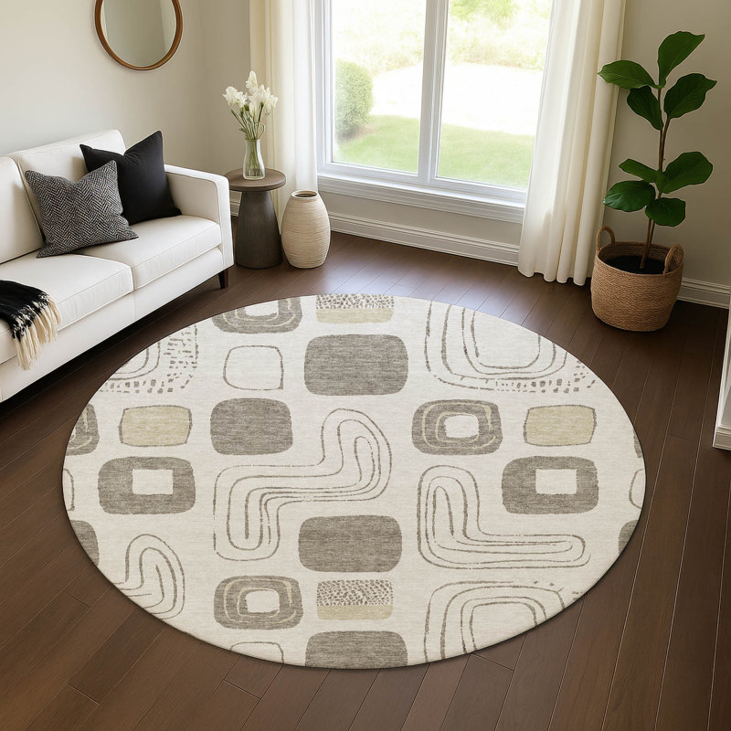 Premium Machine Washable Slesnick AMF1670 Geometric Rug, Round 8'