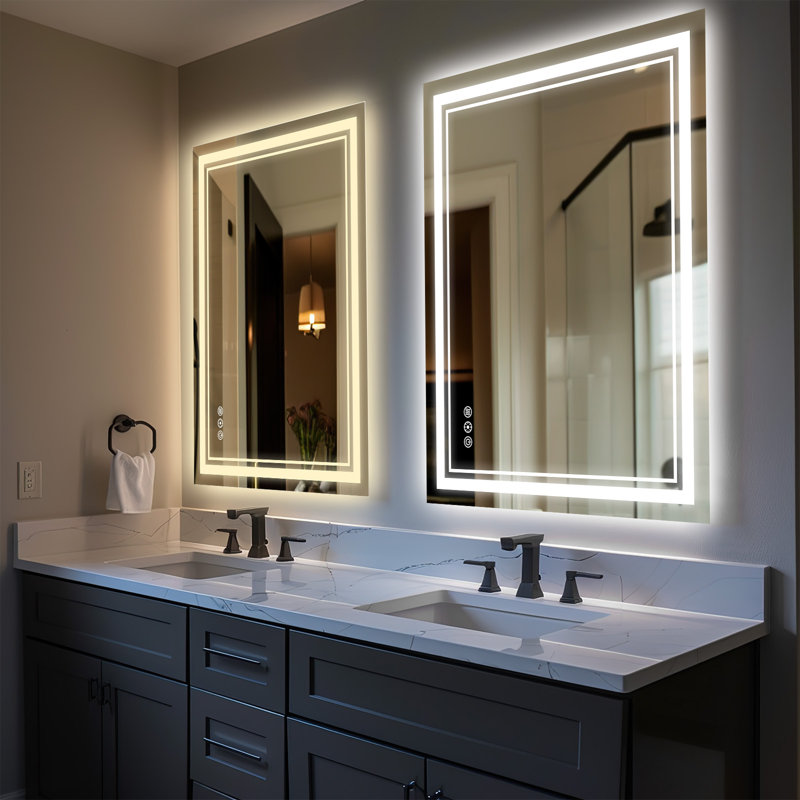 Anti Fog LED Bathroom Mirror 3 Colors Dimmable Vanity Mirror with Back and Front Lighting, 36" x 36"
