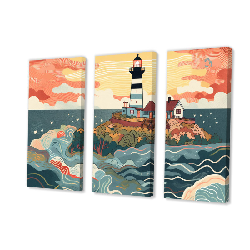 «Coastal Guiding Light I» sur toile, reproduction de 3 pièces, H 32 po x l 48 po x P 1 po