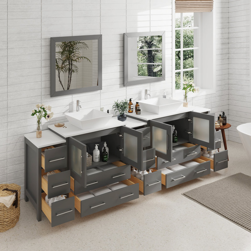Ensemble de meuble-lavabo double 96 "avec miroir , Gris