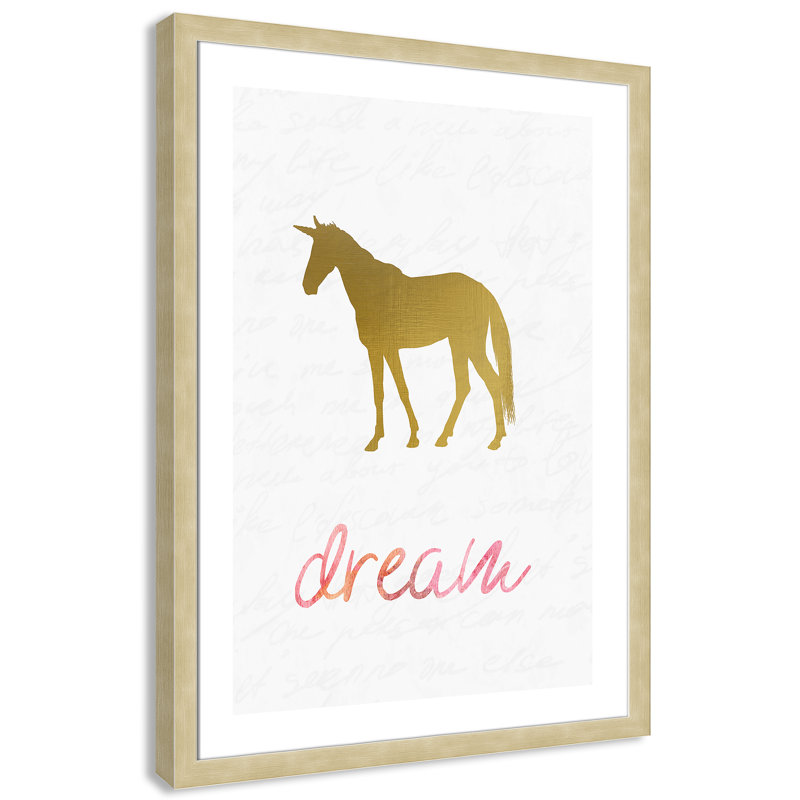 « licorne dreaming 1 », art encadré, H 36,5 po x l 26,5 po x P 0,625 po