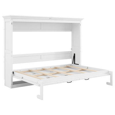 Lit escamotable pleine grandeur pleine grandeur - Armoire-lit pliante avec cadre en bois robuste, facile à assembler pour les petites chambres, blanc