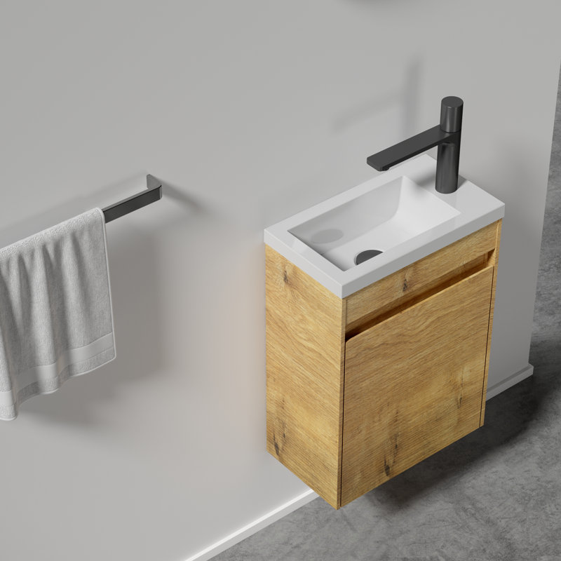Meuble-lavabo flottant simple 16 po avec lavabo intégré Coinde, Chêne