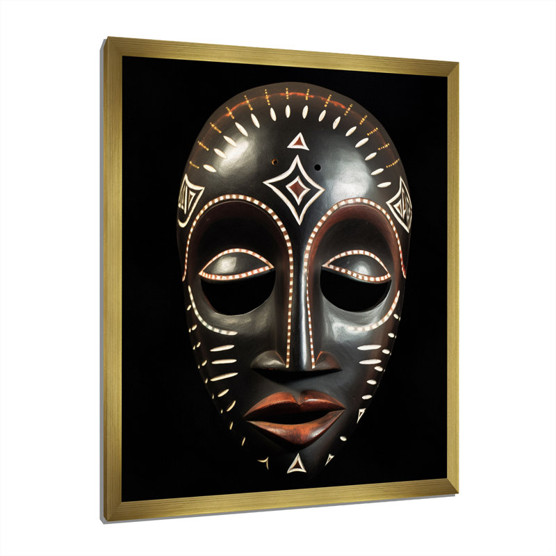 Masque ethnique traditionnel africain XIX, H 32 po x l 16 po x P 1 po, Cadre doré à une seule photo